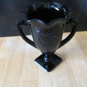 Vintage L.E. Smith Black Glass Trophy Vase - 1933 - DANCING NYMPHS